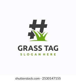 Grass tag logo design template. Hashtag sign concept with grassland. Creative vector symbol.