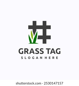 Grass tag logo design template. Hashtag sign concept with grassland. Creative vector symbol.