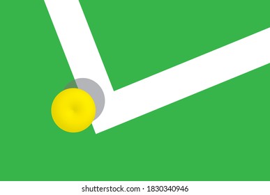 Grass tennis court corner with ball landing on the line in for leisure and recreational sports concepts.