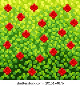 Grass texture pixel art. Vector picture. Bush texture pixel art. Rose flower texture background.