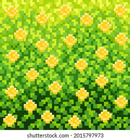 Grass texture pixel art. Vector picture. Bush texture pixel art. Rose flower texture background.