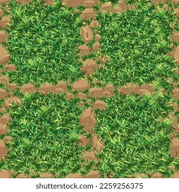 Grass Texture with Rock Stones Seamless,Nature green lawn field Seamless pattern of pavement with green lawn and bricks.Vector top view pathway texture.Outdoor slab sidewalk.Block floor footpath patio