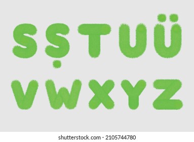 Grass textured alphabet. Realistic vector grass texture. Grass textured english, turkish and spanish characters.