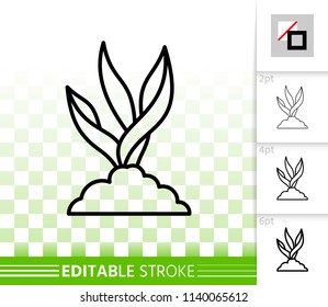 Grass thin line icon. Outline web sign of bush. Eco plant linear pictogram with different stroke width. Simple vector symbol, transparent background. Green grass editable stroke icon without fill