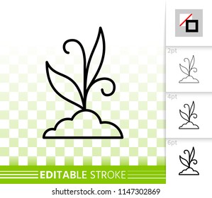Grass thin line icon. Outline sign of bush. Organic plant linear pictogram with different stroke width. Green sprout simple vector symbol, transparent backdrop. Grass editable stroke icon without fill