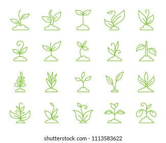 Grass thin line icons set. Outline monochrome sign kit of plant. Sprout linear icon collection includes bio, eco, save nature. Simple grass color contour symbol isolated on white. Vector Illustration
