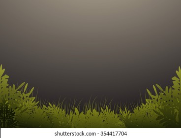 Grass and trees on dark green background