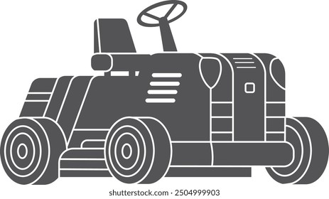 Grass trimming tractor black icon. Lawn cutting isolated on white background