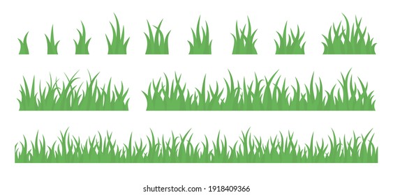 Grass tuft and seamless horizontal green turf vector set