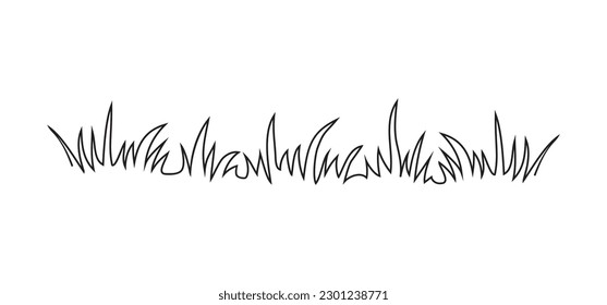 Doodle vectorial de hierba, línea de arbusto dibujado a mano, garabato de tallo de pradera, jardín de hierba de campo, borde de brote aislado en fondo blanco. Ilustración de la naturaleza