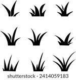 Grass vector icon set, Black lawn grass icon vector design template for drawing pictures style. Natural material. Natural, eco, bio, organic signs. grass silhouette. Plant simple icon. Symbol, logo.