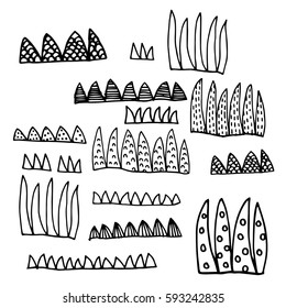 Grass Vector, Zen tangle stylized cartoon, Hand drawn sketch for adult coloring page, T-shirt emblem, logo or tattoo with doodle.