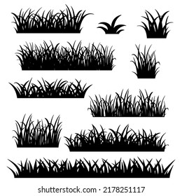Vector de hierba, silueta de hierba, conjunto de silueta de hierba aislado en el vector de fondo blanco