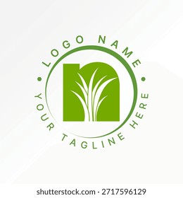 Grama e erva na fonte inicial N panorama jardim rural parque paisagismo campo logotipo projeto gráfico conceito criativo premium vetor imagem de stock top sell