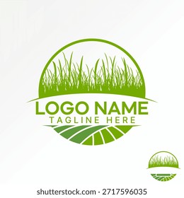 Grama e ervas daninhas no círculo emblema panorama jardim rural parque paisagismo campo logotipo projeto gráfico conceito criativo premium vetor imagem de stock top sell