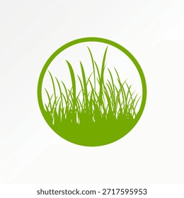 Grama e ervas daninhas na linha de círculo panorama jardim rural parque paisagismo campo logotipo projeto gráfico conceito criativo premium vetor imagem de stock top sell