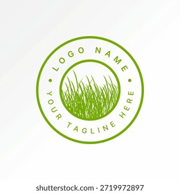 Grass and weeds on emblem circle rural panorama garden park landscaping field logo design graphic concept creative premium vector stock image top sell