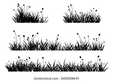 grass and wildflower silhouette set