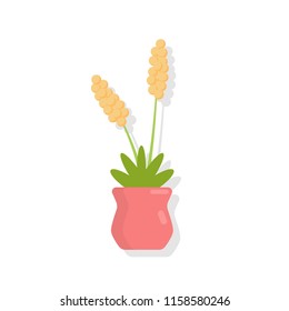 Grass and yellow flower in flowerpot flat vector illustration icon