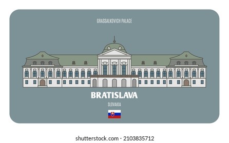 Grassalkovich Palace, Bratislava, Slovakia. Architectural Symbols Of European Cities. Colorful Vector 