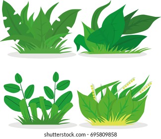 Grasses set vector. Bushes set with isolated white background.