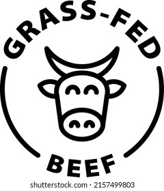 grass-fed beef black outline badge icon label isolated vector on transparent background