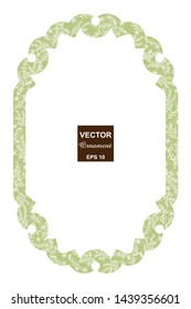 Grass-framed baroque frame with decorative lines and hand drawn flowers,green