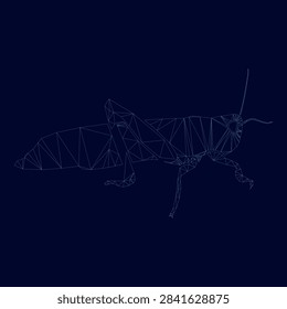 Grasshoper low poly triangulation triangulated polygonal electric cyan blue vibrant aqua neon color vector illustration image outline contour line style