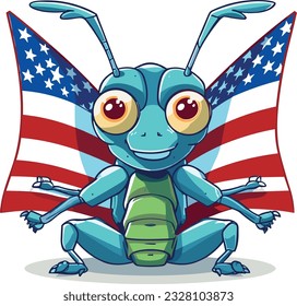 Grasshopper 4th of July Cute in the style of colorful animal