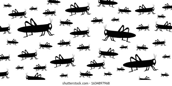 Grasshopper. Animal locust insects, green grass hoppers jumping on the landscape. Stop swarm of invasive for garden or leaf meadow for prevention. Funny vector for banner, card. Warning caution signs.