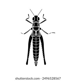 grasshopper black and white vector illustration.  mantis or cricket, insect concept, thin line symbol on white background 