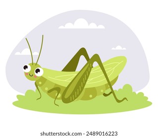 Grasshopper bug insect isolated concept. Vector doodle line style design element