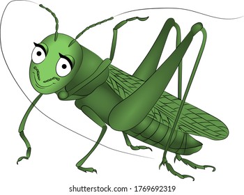 Grasshopper cartoon colored for coloring and children's book. He smiles and waves his paw.