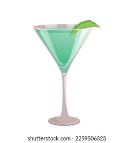 "Grasshopper "cocktail. Classic alcoholic cocktail based on mint liqueur and cream. Vector illustration.