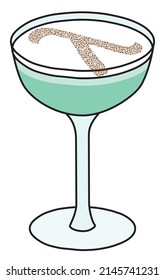 Grasshopper cocktail in coupe glass with lambda LGBT equality sign. For gay bar diversity pride party invitations, cards or stickers. Doodle cartoon illustration isolated on white background.