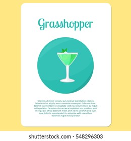 Grasshopper cocktail menu item or sticker.Party drink in circle icon vector illustration