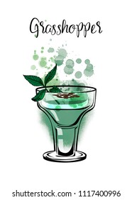 Grasshopper cocktail. Watercolor vector cocktail