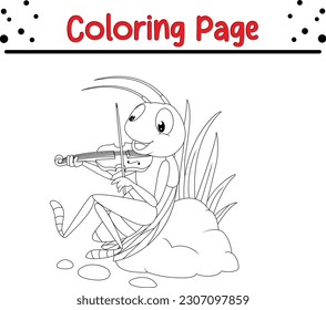 grasshopper coloring page for kids. Cute grasshopper cartoon coloring page illustration vector.