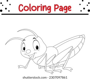 grasshopper coloring page for kids. Cute grasshopper cartoon coloring page illustration vector.