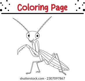 grasshopper coloring page for kids. Cute grasshopper cartoon coloring page illustration vector.