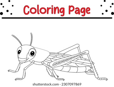 grasshopper coloring page for kids. Cute grasshopper cartoon coloring page illustration vector.