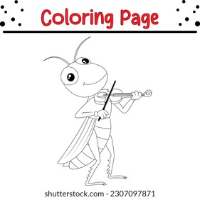 grasshopper coloring page for kids. Cute grasshopper cartoon coloring page illustration vector.