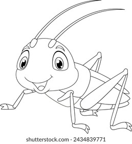 Grasshopper coloring page for kids,  Cute grasshopper cartoon coloring page illustration vector.