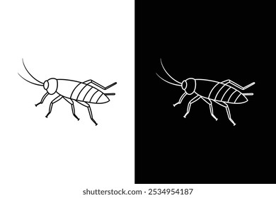 Ícone de gafanhoto ou cricket Inseto Silhueta isolada em um fundo branco Ilustração de vetor de gafanhoto minimalista.	