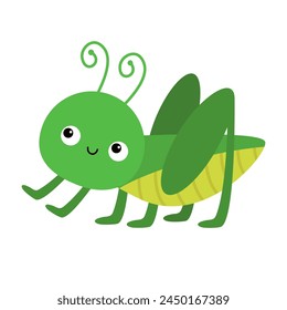 Icono de langosta de grillo saltamontes. Lindo personaje de dibujos animados kawaii bebé divertido. Colección de insecto. Estilo infantil. Diseño plano. Fondo blanco. Aislado. Ilustración vectorial