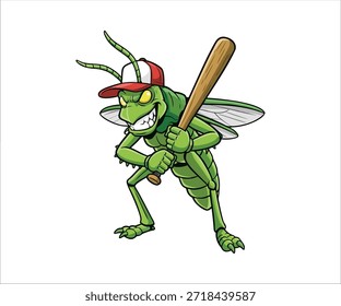 Dibujo de saltamontes, ilustración, Vector de bate de béisbol sobre fondo blanco.