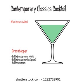 Grasshopper dream alcoholic cocktail vector illustration recipe isolated
