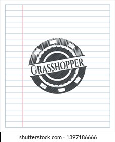 Grasshopper emblem with pencil effect. Vector Illustration. Detailed.