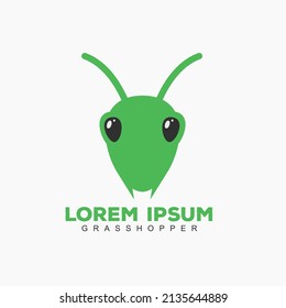 Diseño del logotipo del icono verde del insecto vector de la cara de Grasshopper