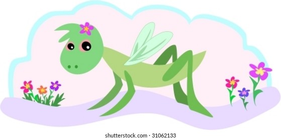 Grasshopper and Flowers Vector